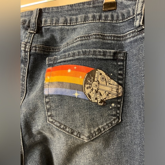 Star Wars Rainbow Bell Bottom High Waist Stretch Denim Flare Jeans retro - Picture 4 of 9